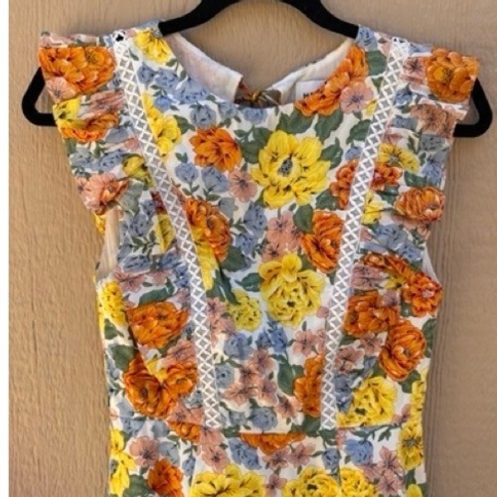 Hello Molly NEW Yellow Floral Ruffle Mini Dress XS Cottagecore Garden Feminine - Picture 5 of 11